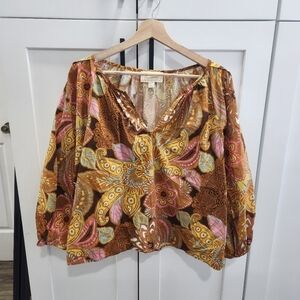 Floral Bea Nyc Marita Peasant Top Blouse size Large Floral